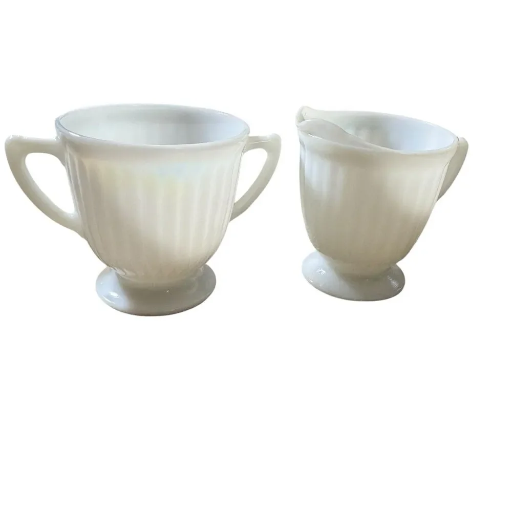 Macbeth Evans Glass PETALWARE White Monax Footed Sugar‎ Bowl Dish & Creamer Set
